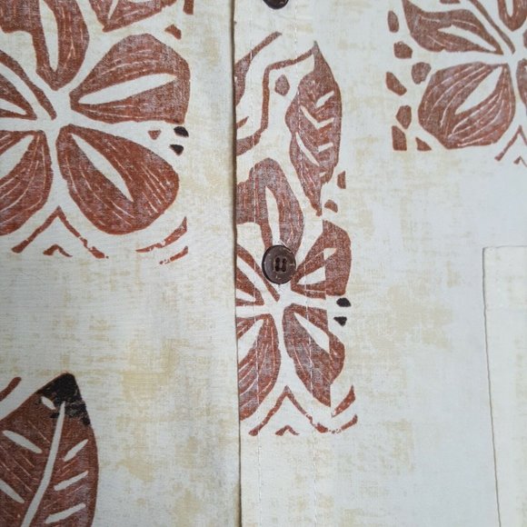 Bishop St Hawaiian Aloha Tropical Leaf Print Shirt Short Sleeve Browns Size 2XL - Picture 3 of 4